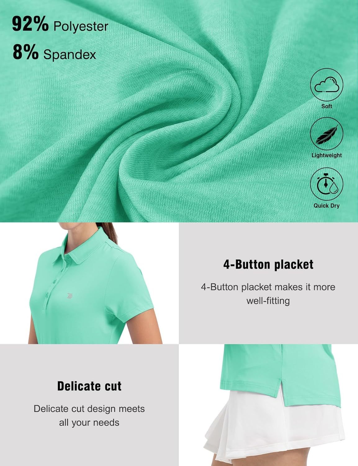 Women's Golf Polo Short Sleeve Shirts Lightweight Moisture Wicking Collared T Shirt Quick Dry 4-Button