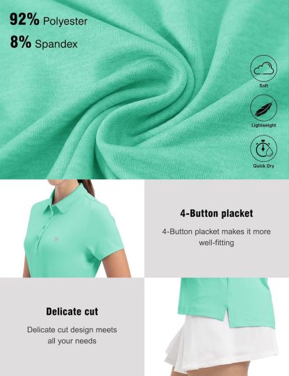 Women's Golf Polo Short Sleeve Shirts Lightweight Moisture Wicking Collared T Shirt Quick Dry 4-Button