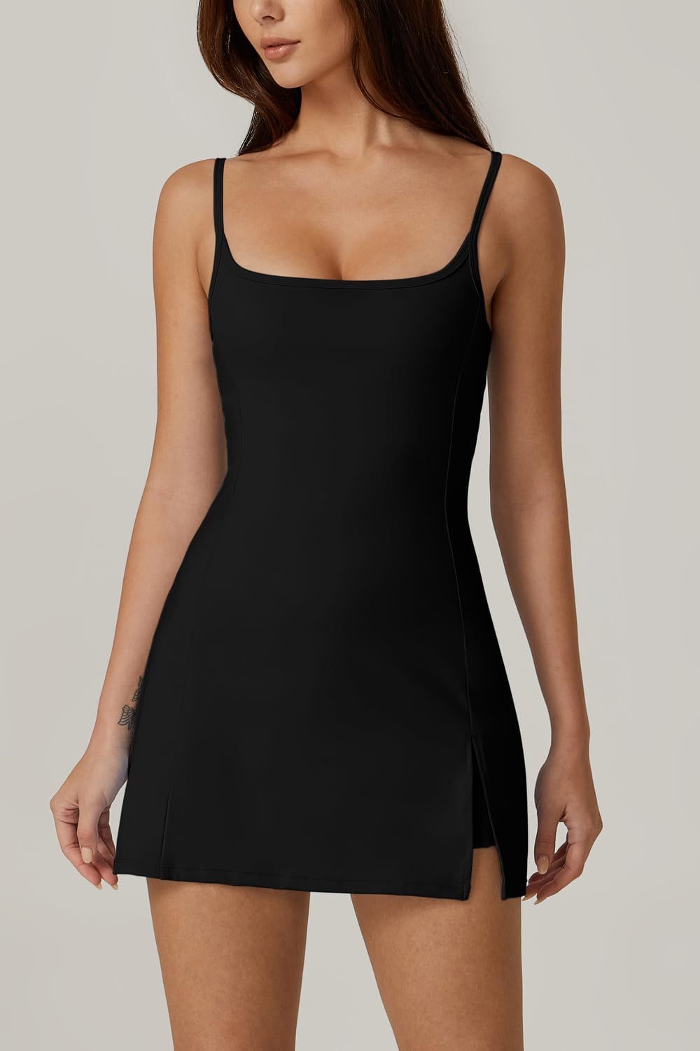 Womens Spaghetti Strap Tennis Dress with Shorts Workout Side Slit Active Golf Dresses