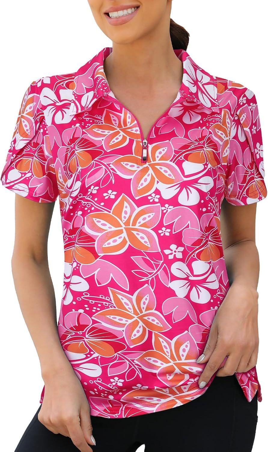 Womens Golf Polo Shirts 1/4 Zip Up Overlap Short Sleeve Quick Dry Workout Tops