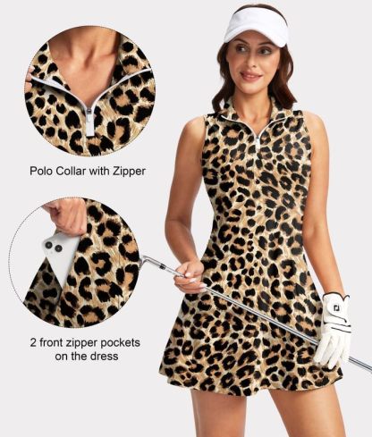 Women's Tennis Golf Dress with Shorts Active Exercise Workout Sports Athletic Dresses for Women with Zipper Pockets