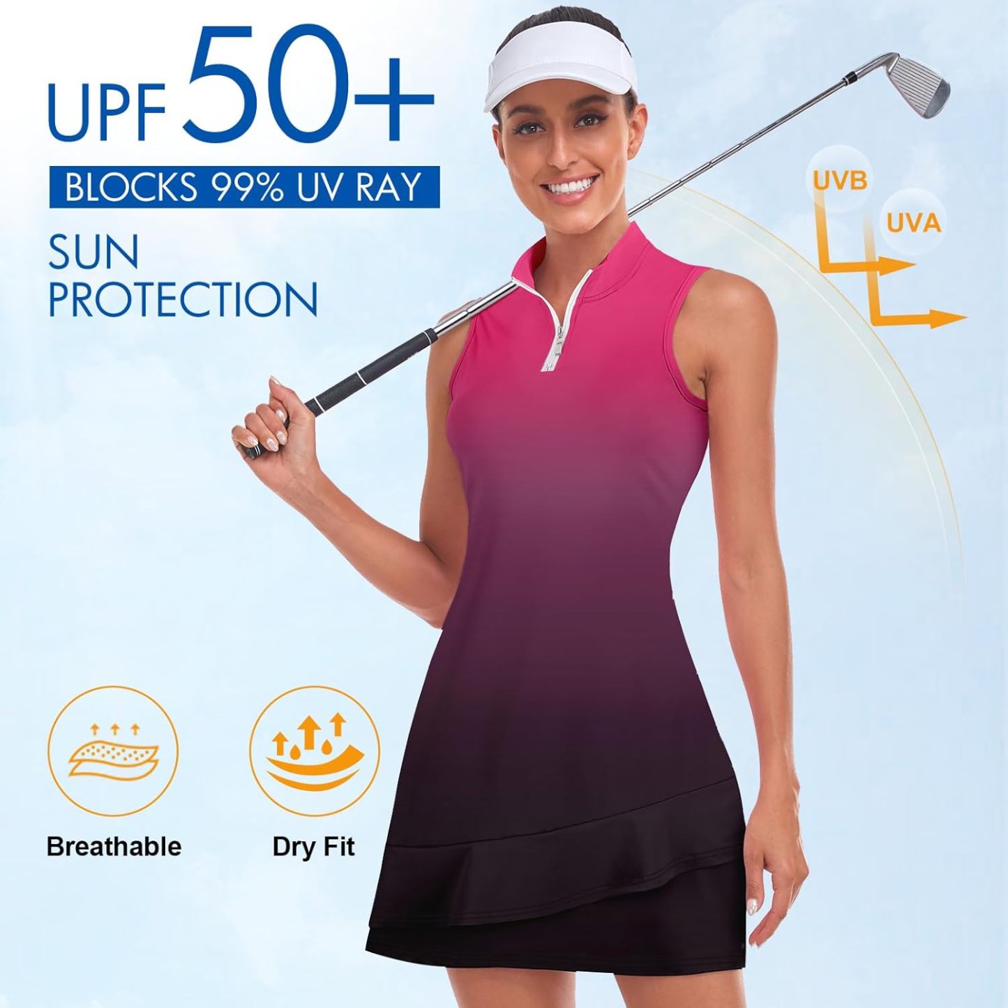 Tennis Dress for Women Sleeveless Golf Dresses with Shorts and Pockets Ruffle Zip Up Stand Collar Golf Outfits
