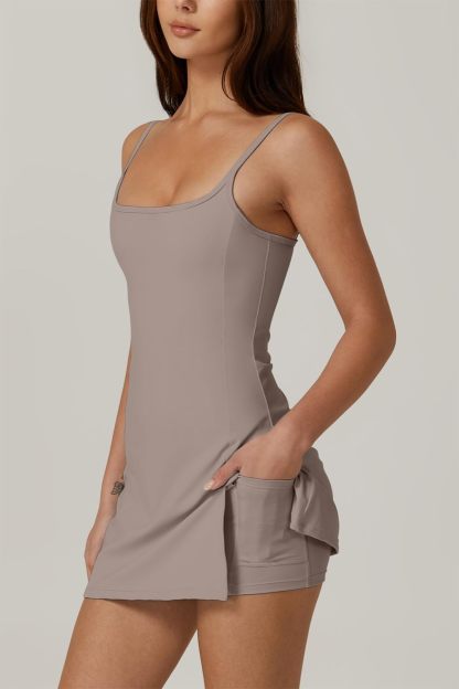 Womens Spaghetti Strap Tennis Dress with Shorts Workout Side Slit Active Golf Dresses