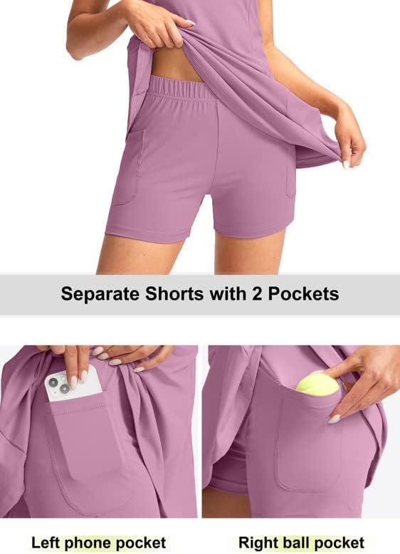 Women's Tennis Golf Dress with Shorts Active Exercise Workout Sports Athletic Dresses for Women with Zipper Pockets