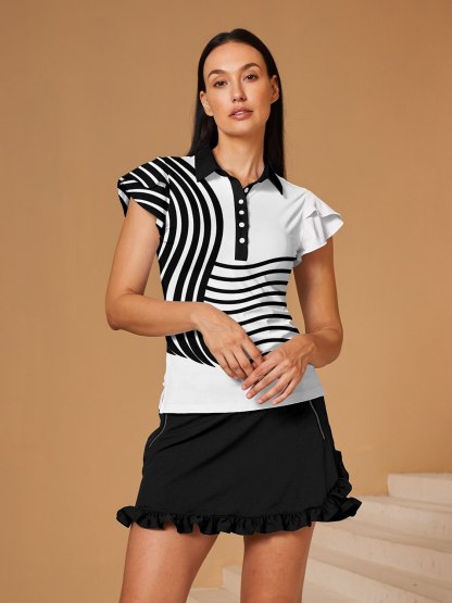 Fungolfs Playful Nautical Ruffle Sleeve Polo Top UPF50+
