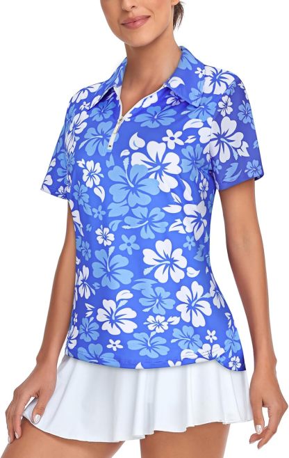 Women's Golf Polo Shirts Short Sleeve Quarter Zip Pullover Moisture Wicking Workout Tops