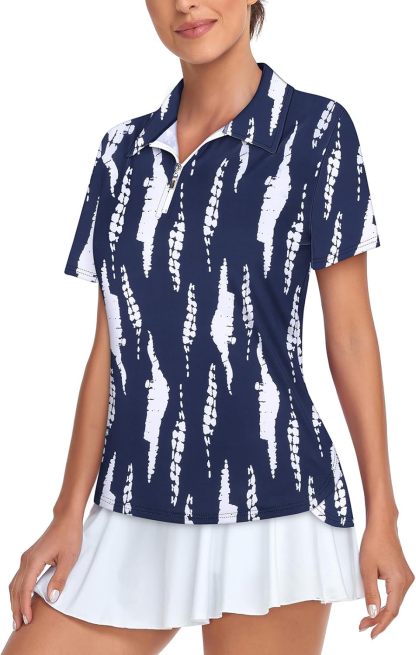 Women's Golf Polo Shirts Short Sleeve Quarter Zip Pullover Moisture Wicking Workout Tops