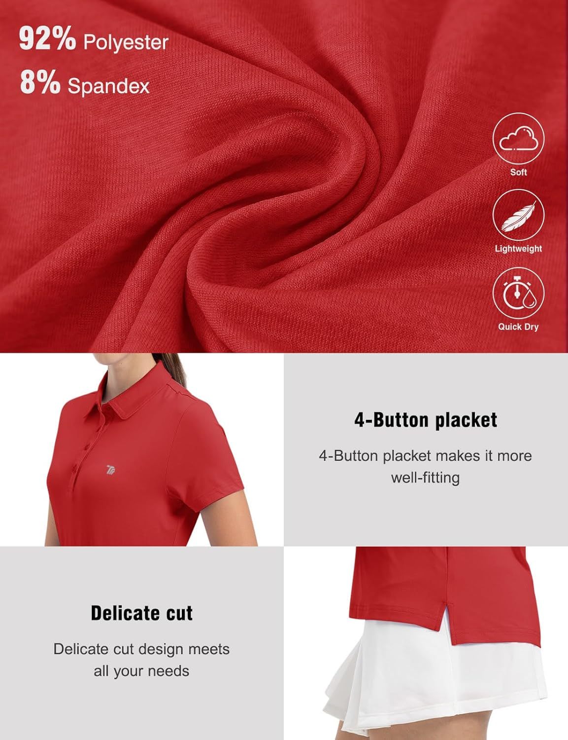 Women's Golf Polo Short Sleeve Shirts Lightweight Moisture Wicking Collared T Shirt Quick Dry 4-Button