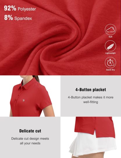 Women's Golf Polo Short Sleeve Shirts Lightweight Moisture Wicking Collared T Shirt Quick Dry 4-Button