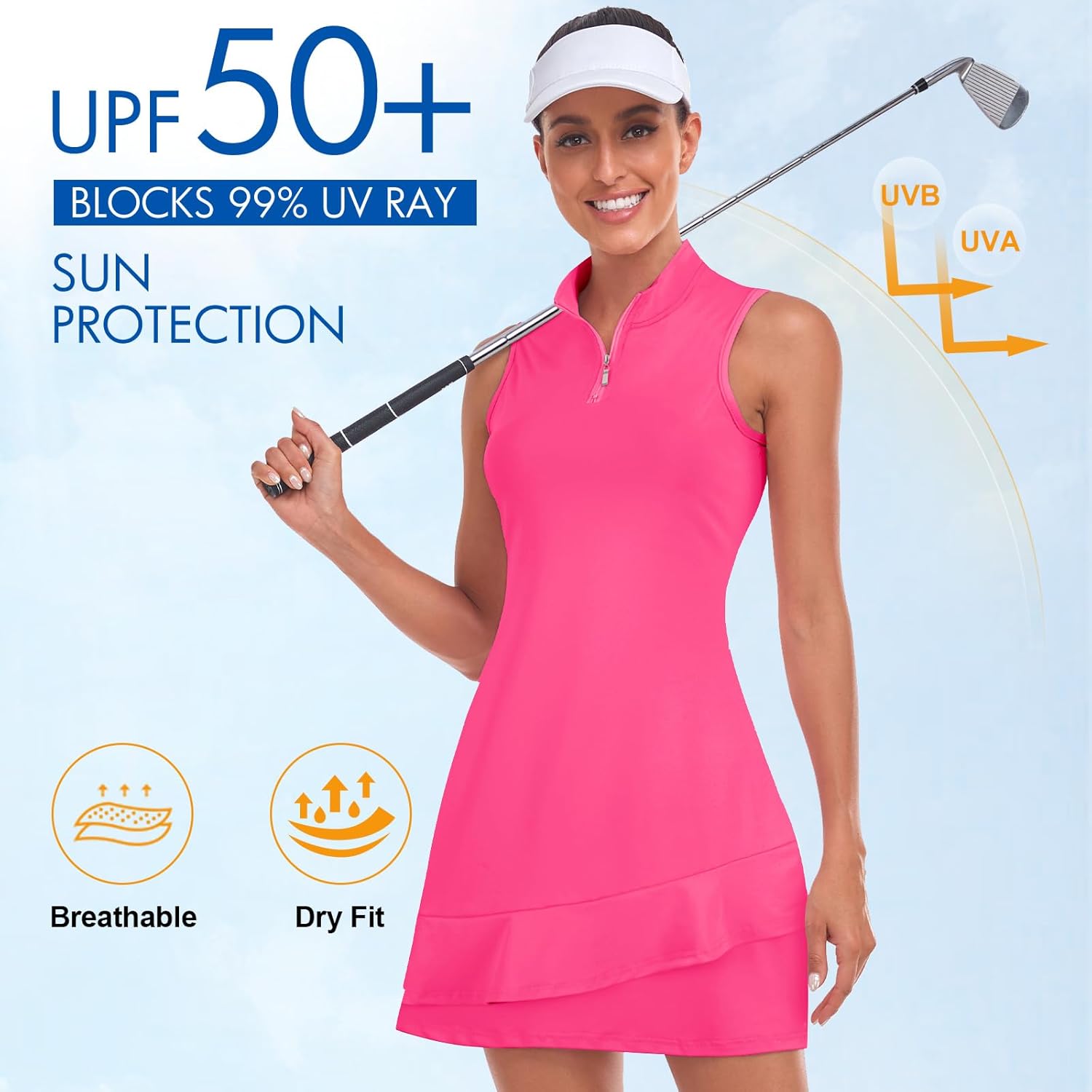 Tennis Dress for Women Sleeveless Golf Dresses with Shorts and Pockets Ruffle Zip Up Stand Collar Golf Outfits