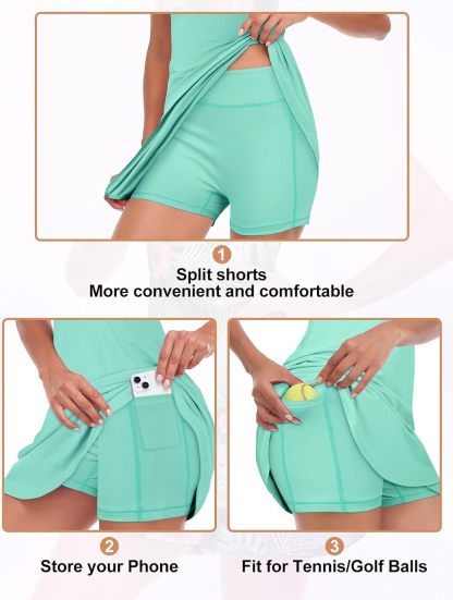 Tennis Dress for Women Sleeveless Golf Dresses with Shorts and Pockets Ruffle Zip Up Stand Collar Golf Outfits