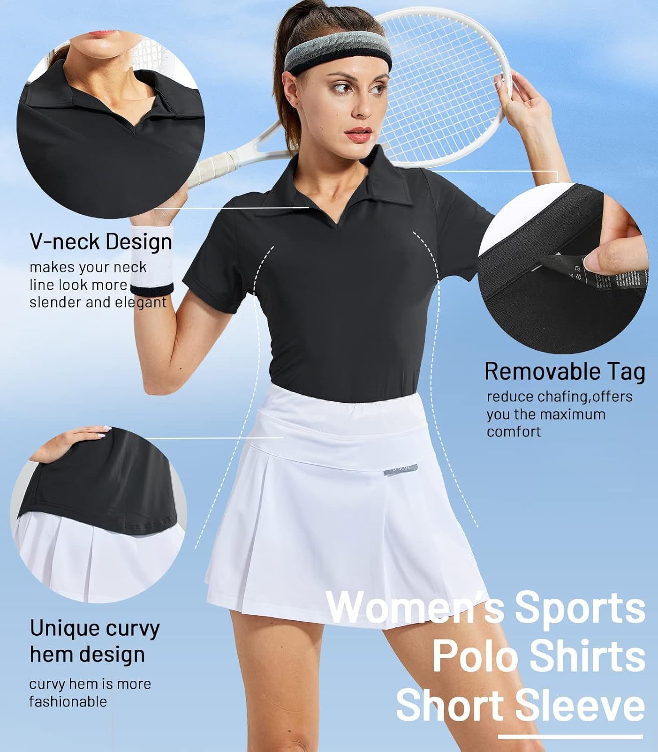 Women's Golf Polo Shirts Collared V Neck Short Sleeve Tennis Shirt, Dry Fit, Moisture Wicking