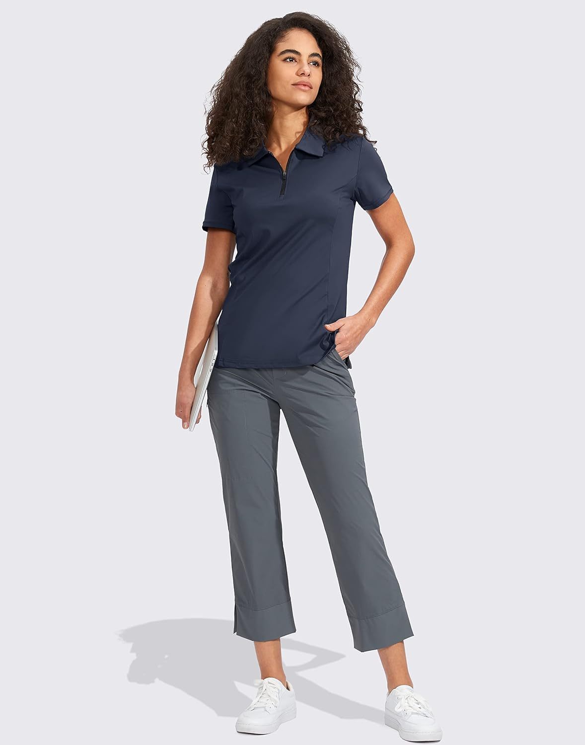 Women's Golf Shirt Short Sleeve with Zip Up Quick Dry Stretch Tennis Collared Polo Shirts for Women Golf Clothes