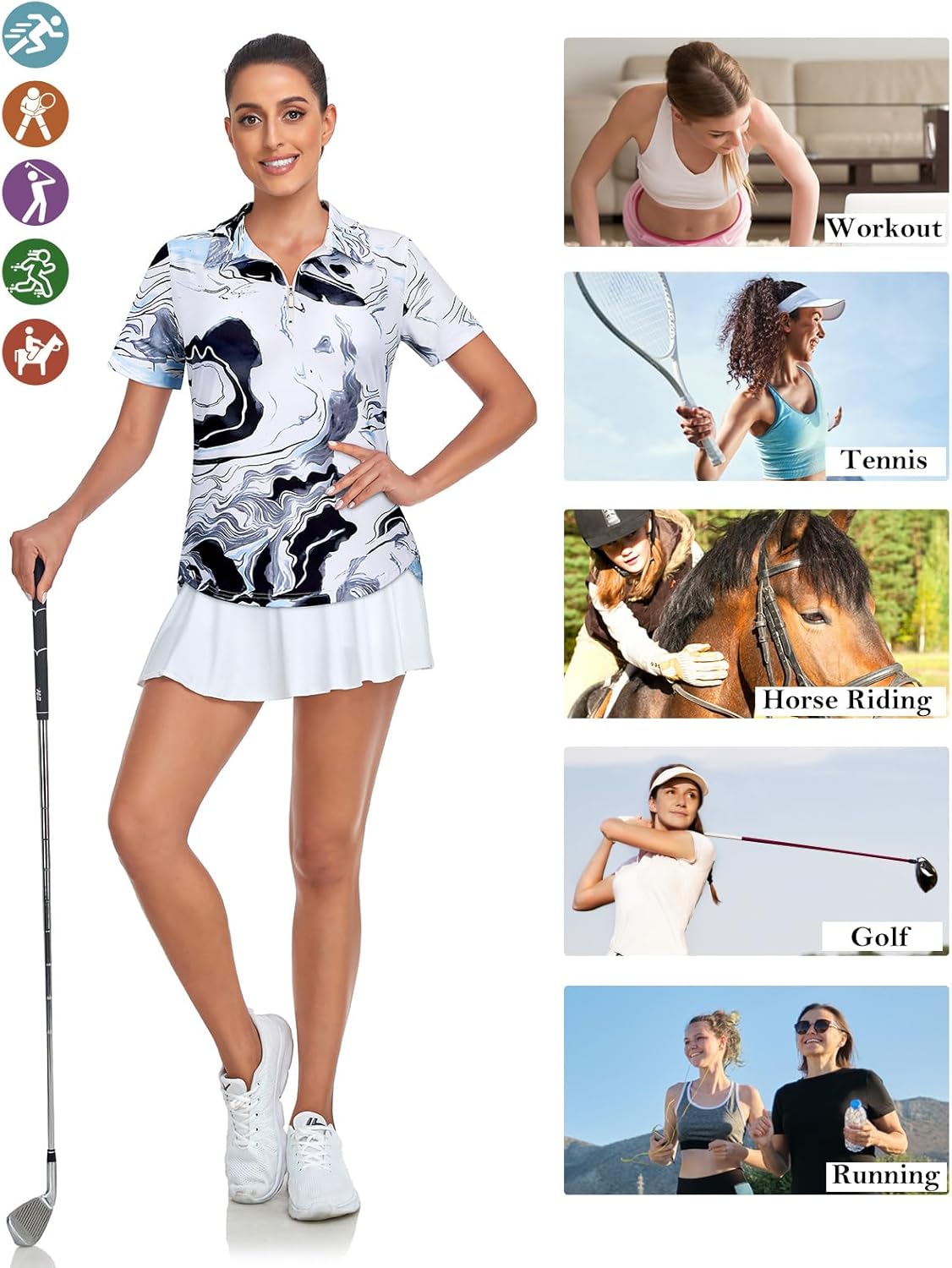 Women's Golf Polo Shirts Short Sleeve Quarter Zip Pullover Moisture Wicking Workout Tops