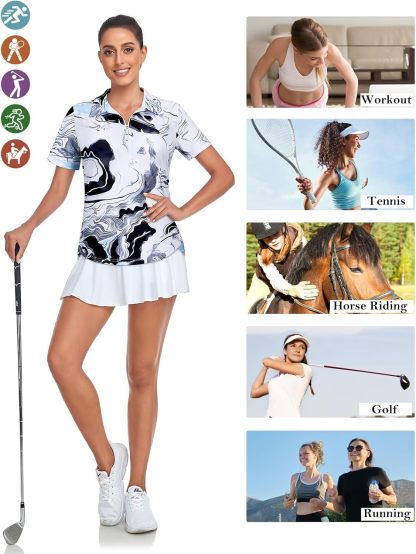Women's Golf Polo Shirts Short Sleeve Quarter Zip Pullover Moisture Wicking Workout Tops