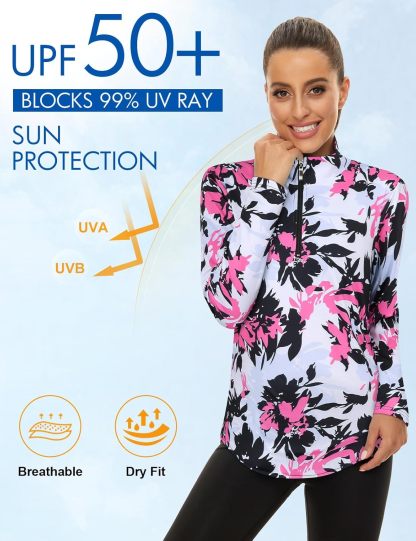 Women's Long Sleeve Golf Tennis Polo Shirts UPF50+ Half Zip Dry Fit Workout Tops Athletic Shirt
