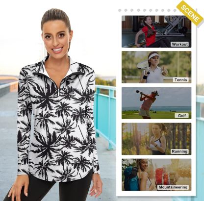 Women's Long Sleeve Golf Tennis Polo Shirts UPF50+ Half Zip Dry Fit Workout Tops Athletic Shirt
