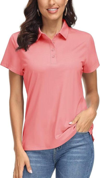 Women's Polo Shirts UPF 50+ Sun Protection 4 Buttons Casual Work Quick Dry Short Sleeve Collared Golf Shirt
