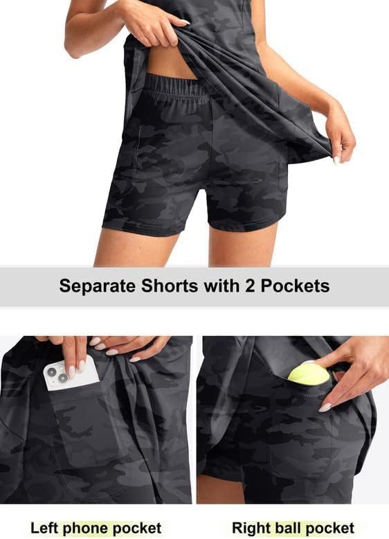 Women's Tennis Golf Dress with Shorts Active Exercise Workout Sports Athletic Dresses for Women with Zipper Pockets