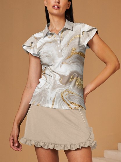 Fungolfs Inked Skins Ruffle Sleeve Polo Top UPF50+