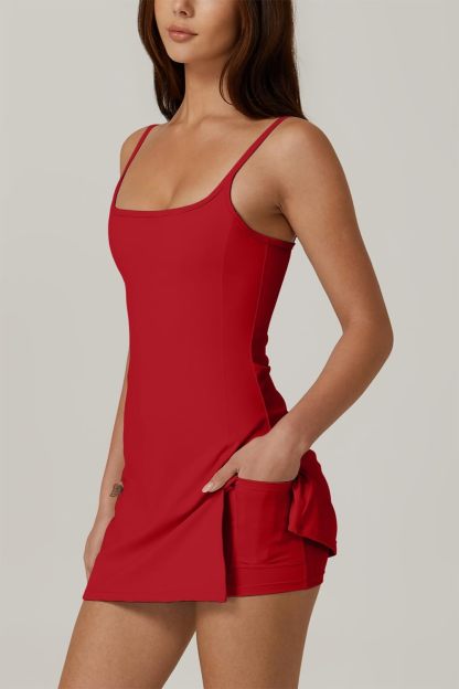 Womens Spaghetti Strap Tennis Dress with Shorts Workout Side Slit Active Golf Dresses