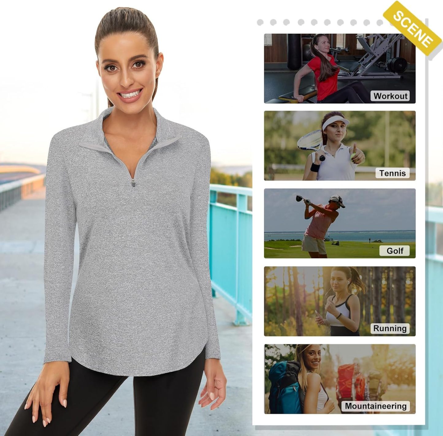 Women's Long Sleeve Golf Tennis Polo Shirts UPF50+ Half Zip Dry Fit Workout Tops Athletic Shirt