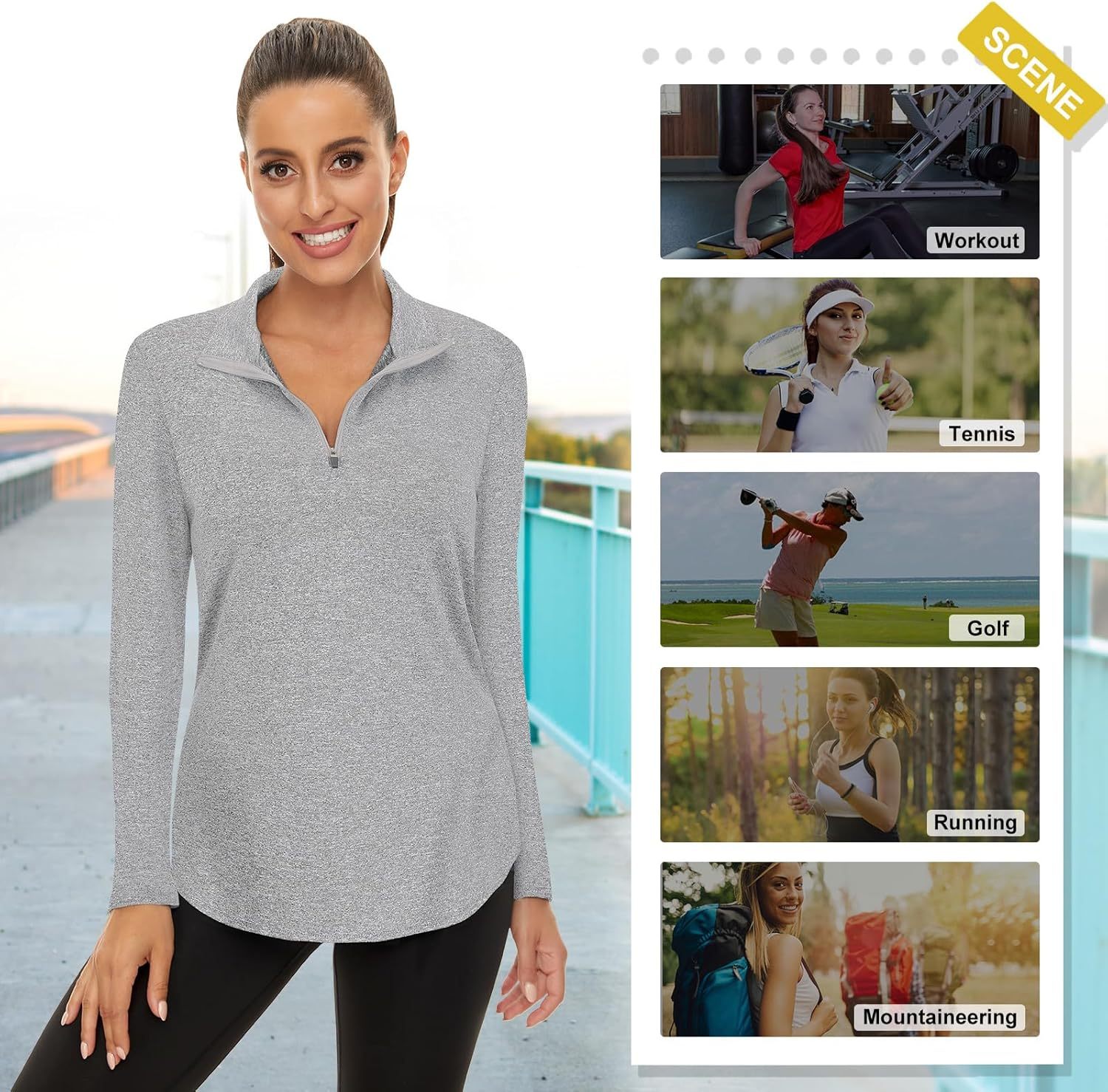 Women's Long Sleeve Golf Tennis Polo Shirts UPF50+ Half Zip Dry Fit Workout Tops Athletic Shirt