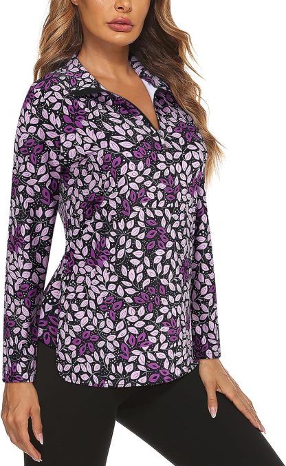 Women's Long Sleeve Golf Tennis Polo Shirts UPF50+ Half Zip Dry Fit Workout Tops Athletic Shirt