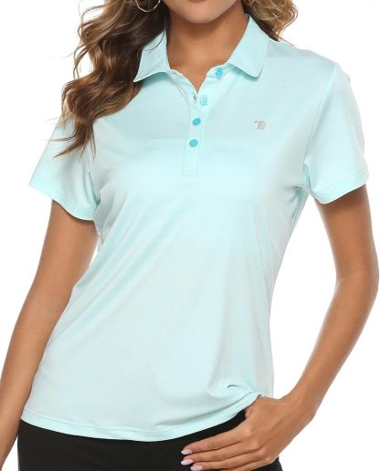 Women's Golf Polo Short Sleeve Shirts Lightweight Moisture Wicking Collared T Shirt Quick Dry 4-Button