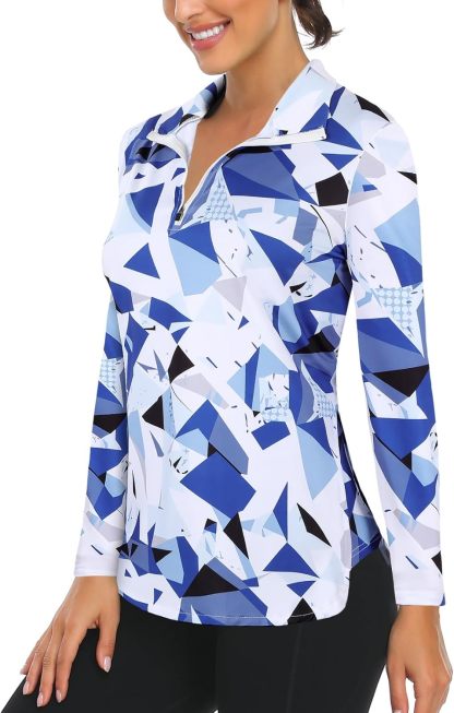 Women's Long Sleeve Golf Tennis Polo Shirts UPF50+ Half Zip Dry Fit Workout Tops Athletic Shirt