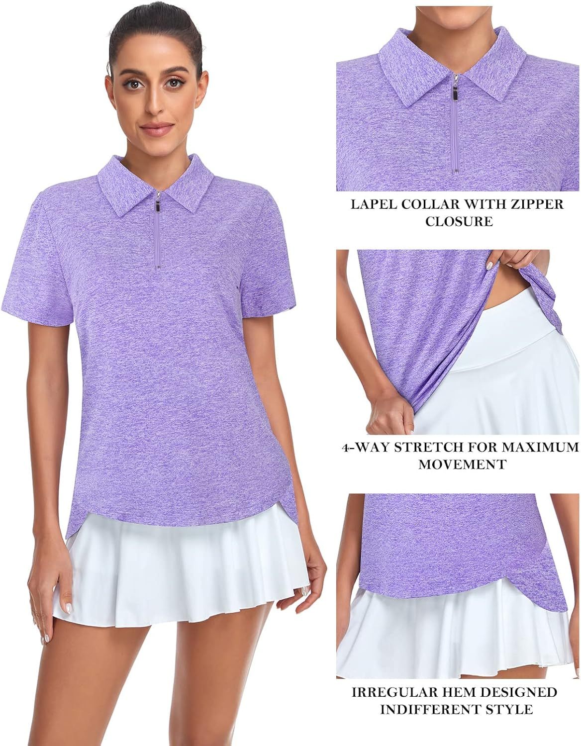 Women's Golf Polo Shirts Short Sleeve Quarter Zip Pullover Moisture Wicking Workout Tops