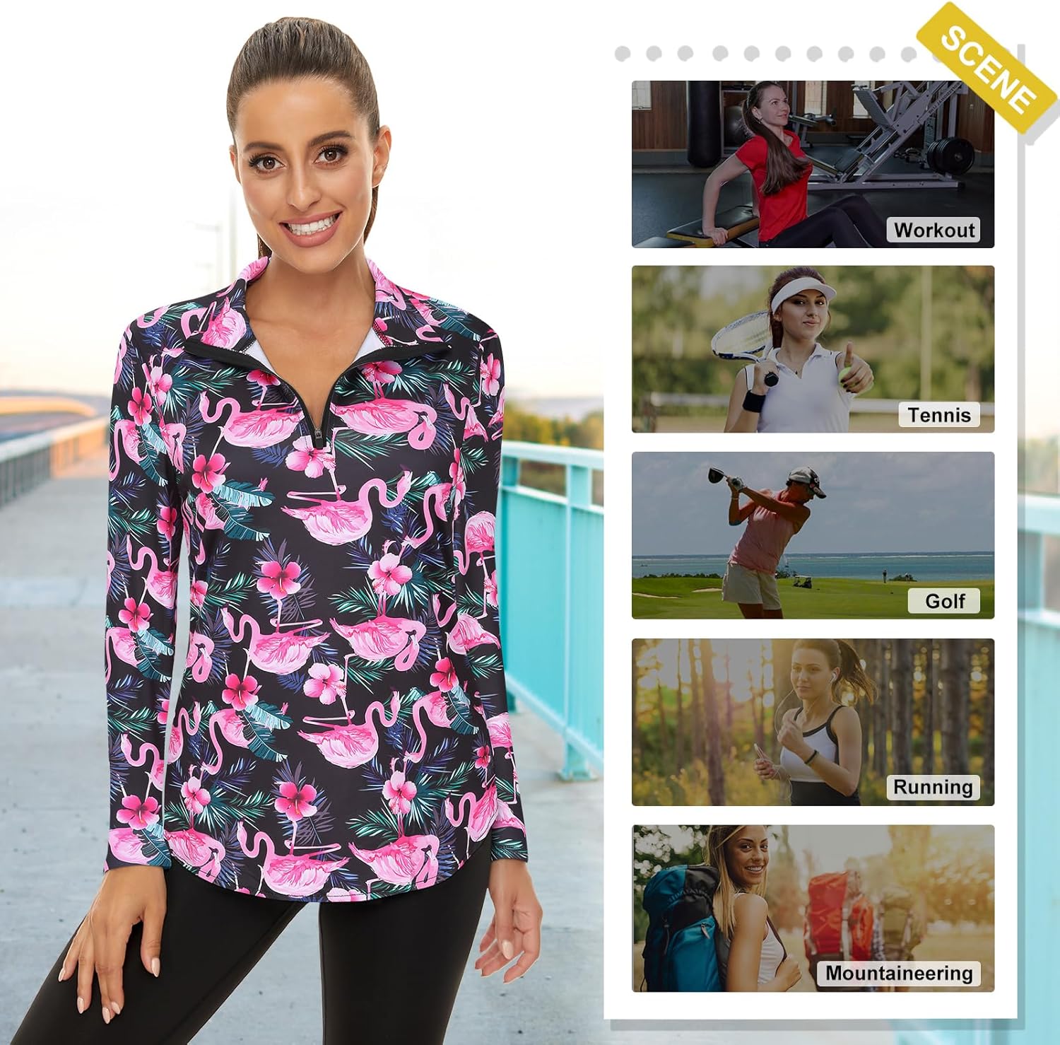 Women's Long Sleeve Golf Tennis Polo Shirts UPF50+ Half Zip Dry Fit Workout Tops Athletic Shirt