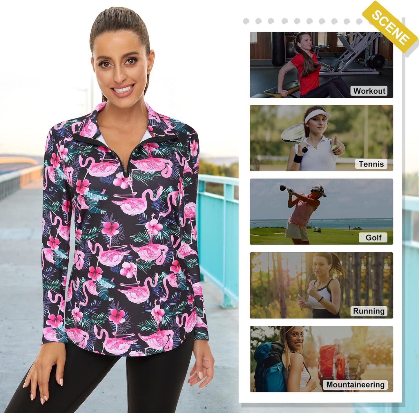 Women's Long Sleeve Golf Tennis Polo Shirts UPF50+ Half Zip Dry Fit Workout Tops Athletic Shirt