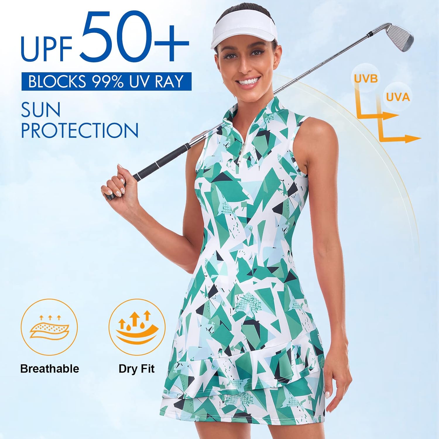 Tennis Dress for Women Sleeveless Golf Dresses with Shorts and Pockets Ruffle Zip Up Stand Collar Golf Outfits