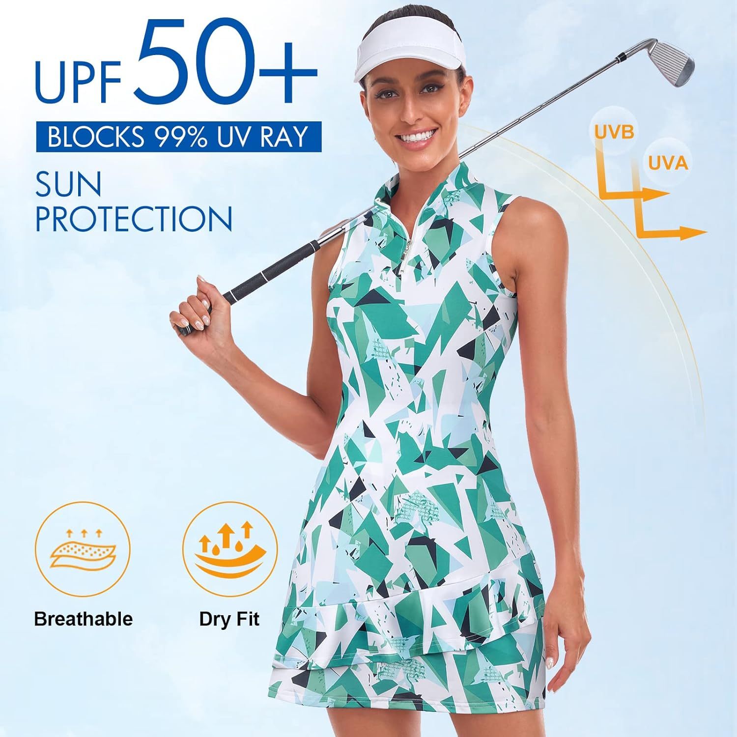 Tennis Dress for Women Sleeveless Golf Dresses with Shorts and Pockets Ruffle Zip Up Stand Collar Golf Outfits