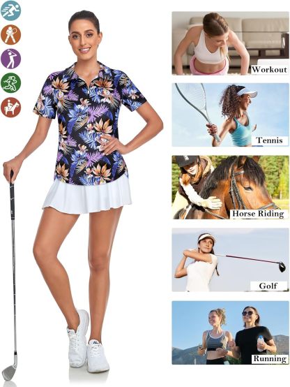 Women's Golf Polo Shirts Short Sleeve Quarter Zip Pullover Moisture Wicking Workout Tops