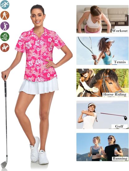 Women's Golf Polo Shirts Short Sleeve Quarter Zip Pullover Moisture Wicking Workout Tops