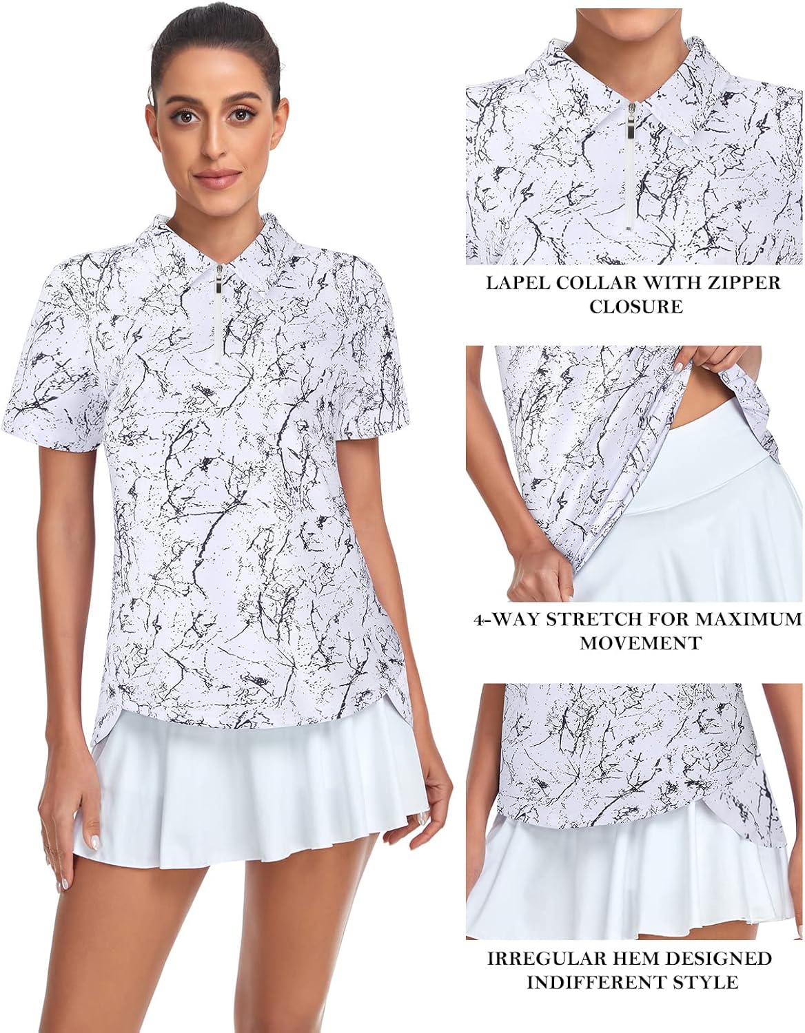 Women's Golf Polo Shirts Short Sleeve Quarter Zip Pullover Moisture Wicking Workout Tops