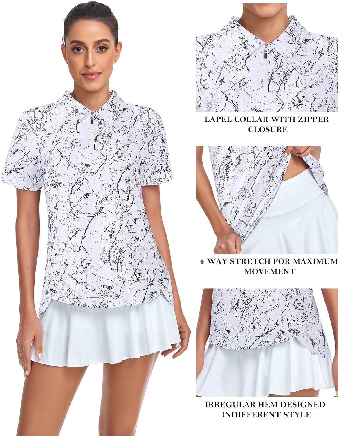 Women's Golf Polo Shirts Short Sleeve Quarter Zip Pullover Moisture Wicking Workout Tops