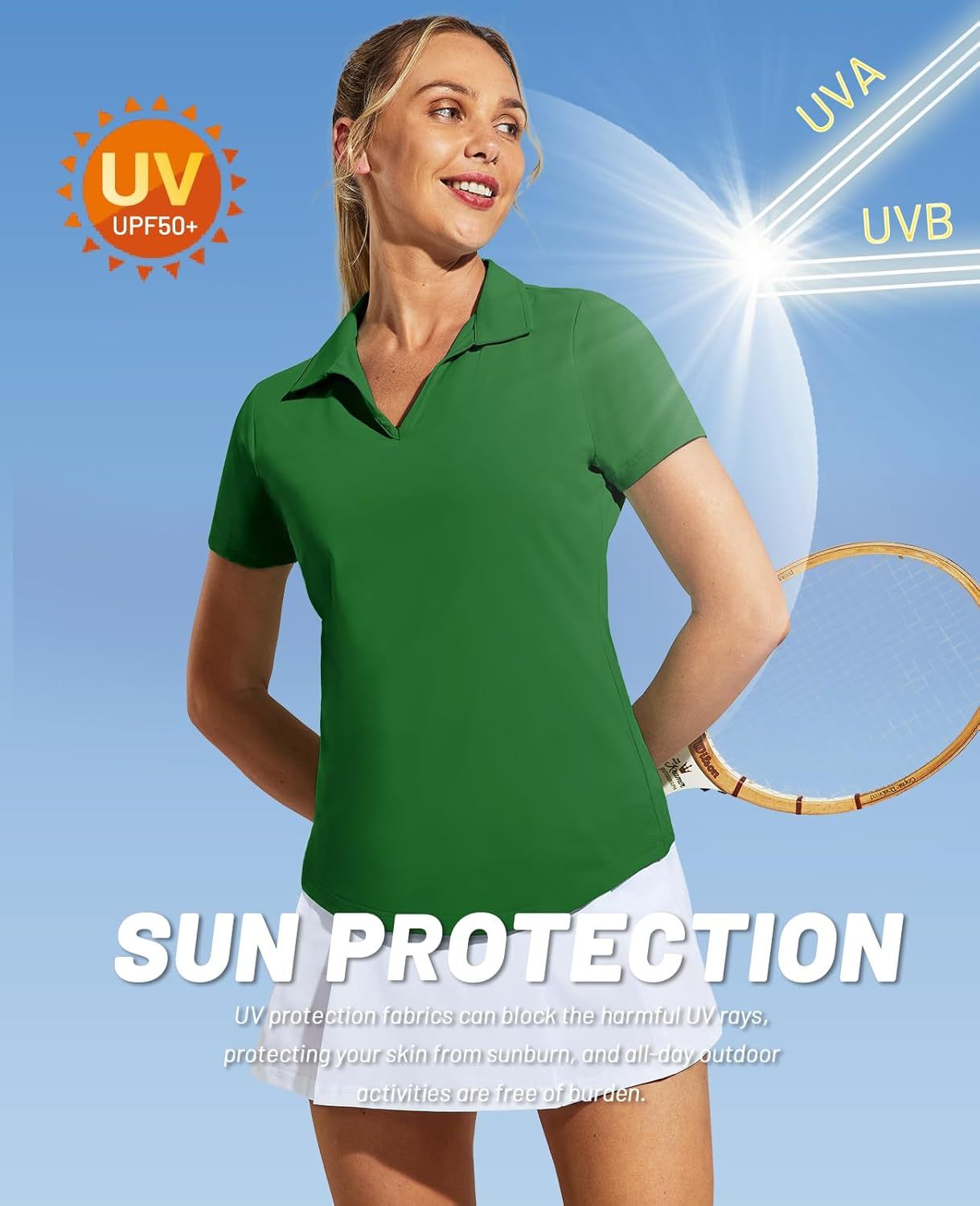 Women's Golf Polo Shirts Collared V Neck Short Sleeve Tennis Shirt, Dry Fit, Moisture Wicking