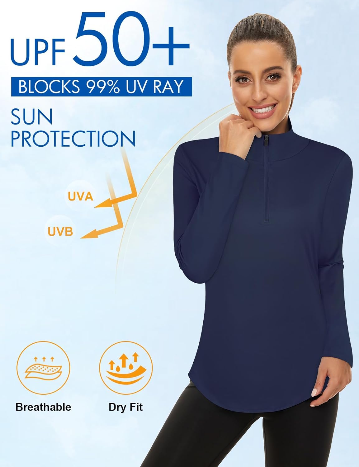 Women's Long Sleeve Golf Tennis Polo Shirts UPF50+ Half Zip Dry Fit Workout Tops Athletic Shirt