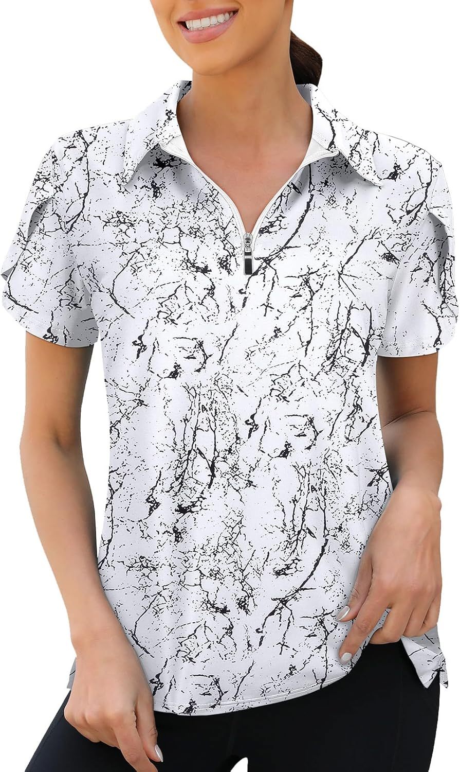 Womens Golf Polo Shirts 1/4 Zip Up Overlap Short Sleeve Quick Dry Workout Tops