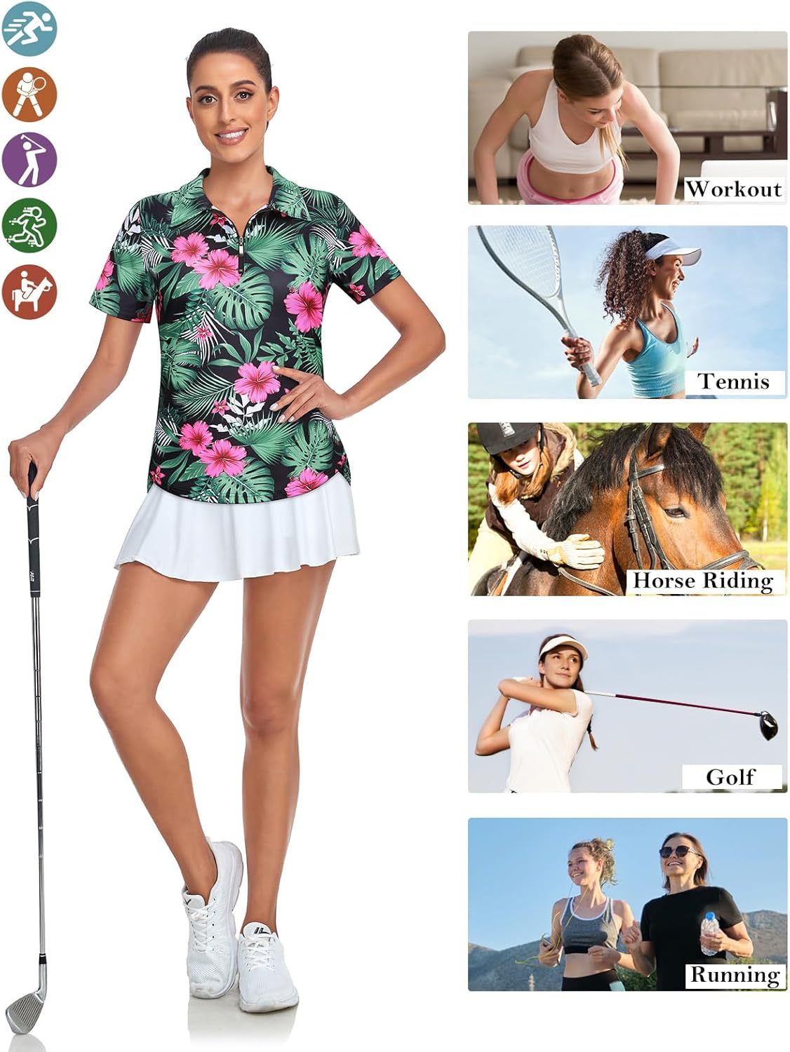 Women's Golf Polo Shirts Short Sleeve Quarter Zip Pullover Moisture Wicking Workout Tops