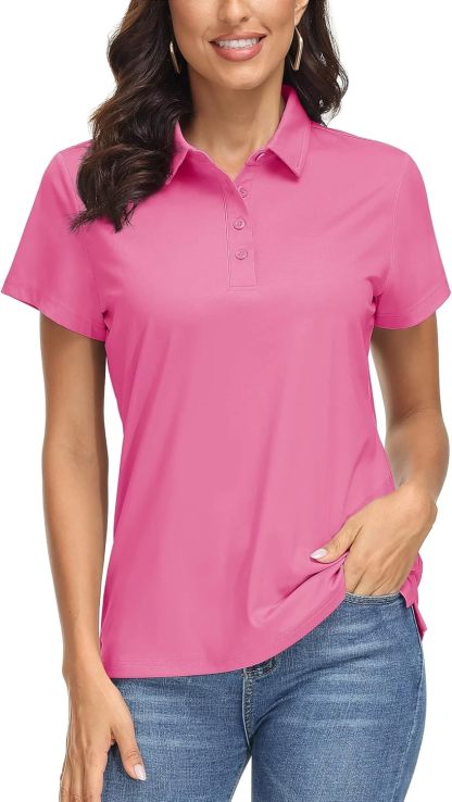 Women's Polo Shirts UPF 50+ Sun Protection 4 Buttons Casual Work Quick Dry Short Sleeve Collared Golf Shirt