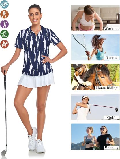 Women's Golf Polo Shirts Short Sleeve Quarter Zip Pullover Moisture Wicking Workout Tops