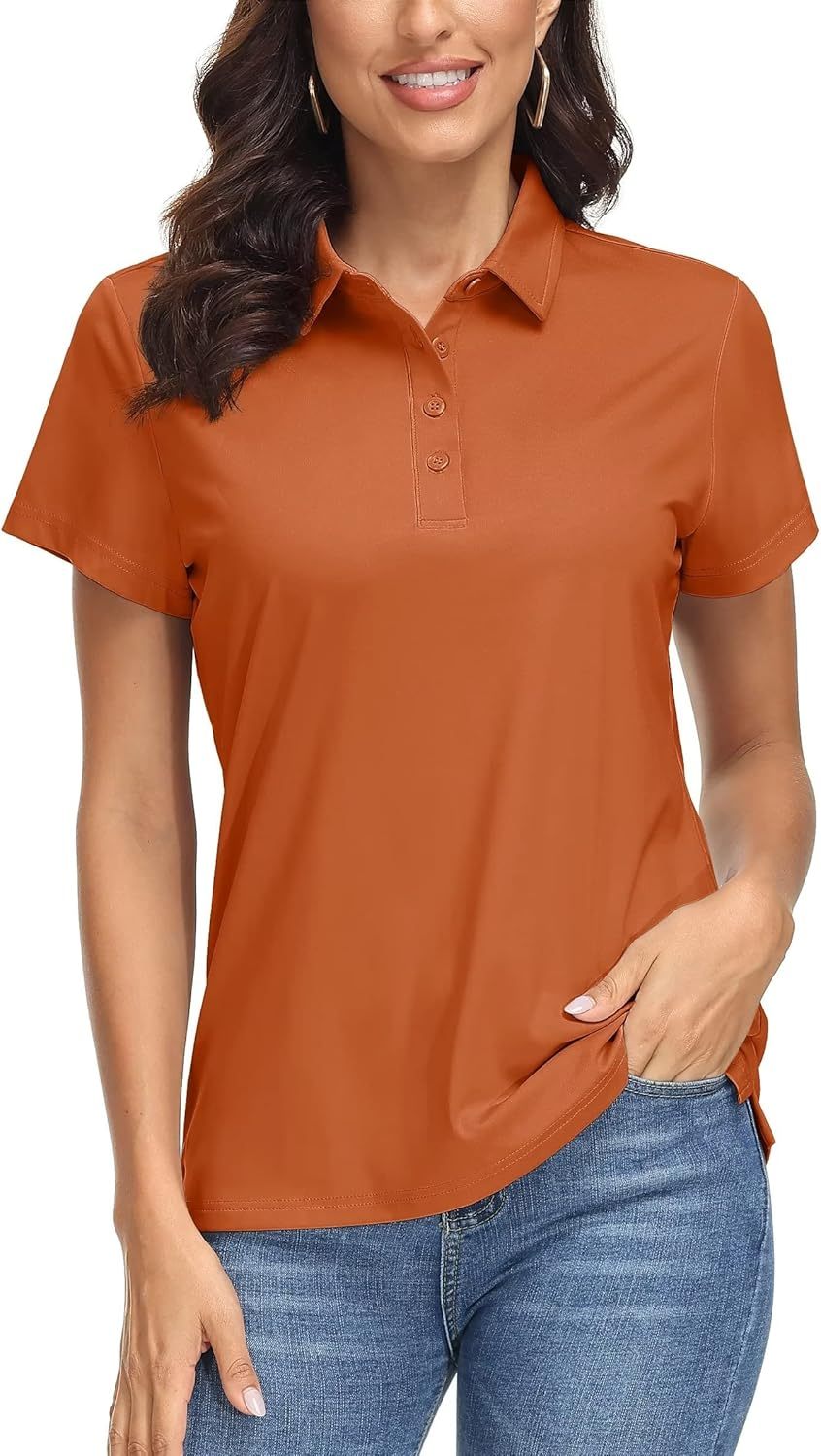 Women's Polo Shirts UPF 50+ Sun Protection 4 Buttons Casual Work Quick Dry Short Sleeve Collared Golf Shirt