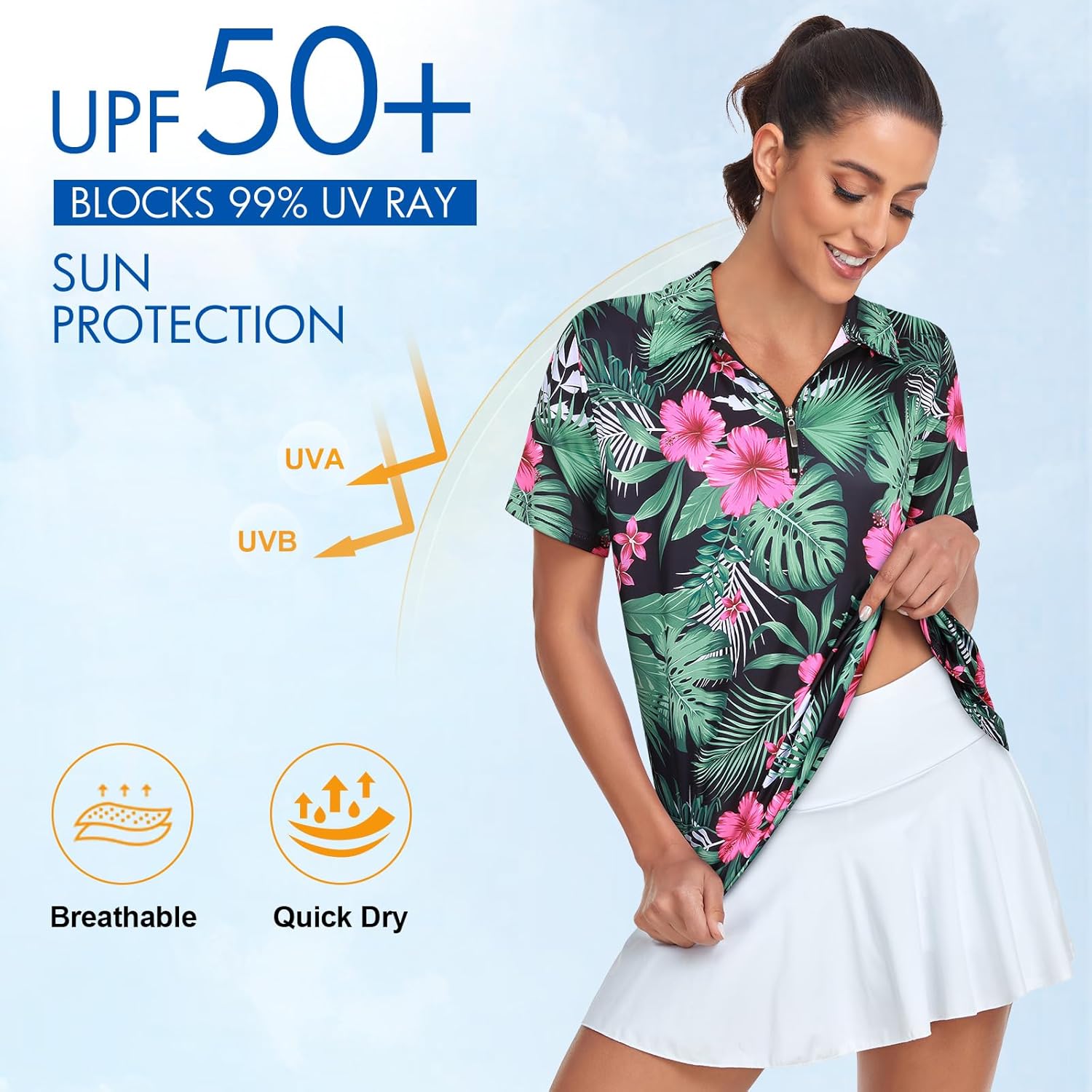 Women's Golf Polo Shirts Short Sleeve Quarter Zip Pullover Moisture Wicking Workout Tops