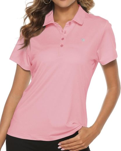 Women's Golf Polo Short Sleeve Shirts Lightweight Moisture Wicking Collared T Shirt Quick Dry 4-Button