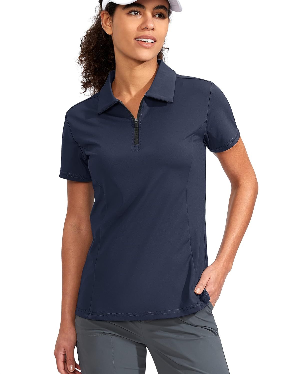 Women's Golf Shirt Short Sleeve with Zip Up Quick Dry Stretch Tennis Collared Polo Shirts for Women Golf Clothes