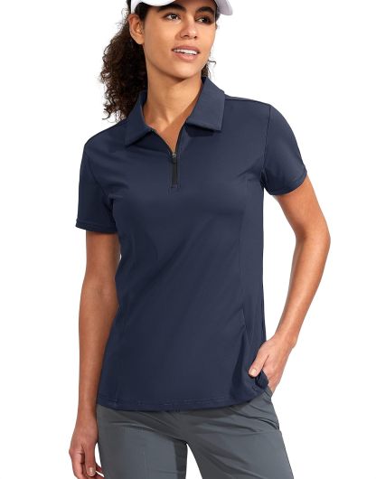 Women's Golf Shirt Short Sleeve with Zip Up Quick Dry Stretch Tennis Collared Polo Shirts for Women Golf Clothes